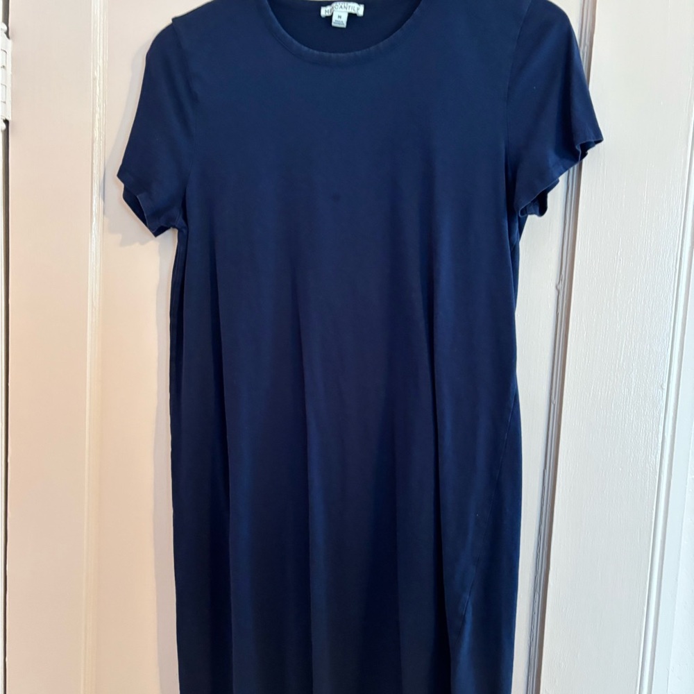 Casual Blue T-Shirt Dress with Crew Neck and Short Sleeves